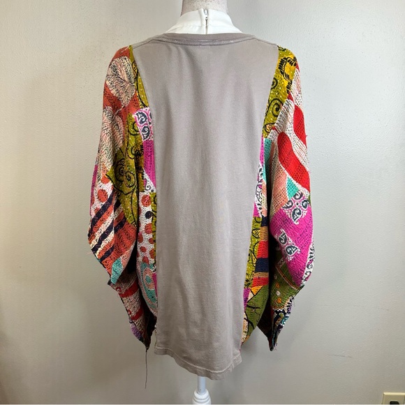 Hippie Boho Festival Short Sleeve Poncho Top Graphic Kantha Granola Girl Whimsy - Picture 15 of 16